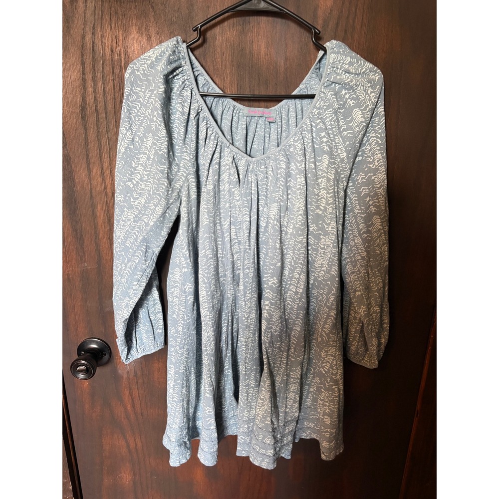 Fresh Produce Womens Blue White Patterned Cotton Tunic Top MD/LG USA Made